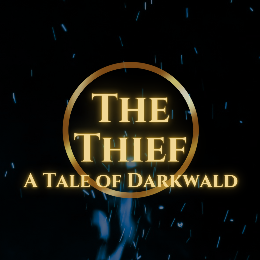 A golden ring with the title, The Thief A Tale of Darkwald over it.